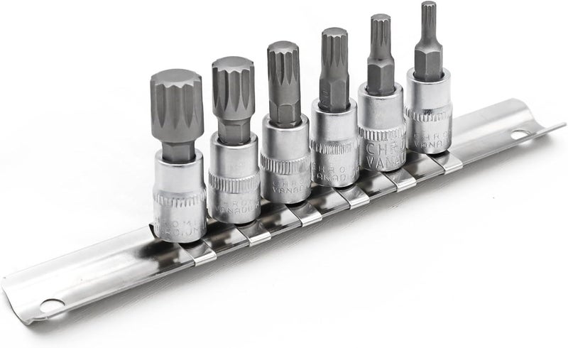 DAZCOS 6pcs Spline Socket Set, M4-M12 for 1/4" Drive, XZN Triple Square Spline Bit Set, S2 Alloy Steel Bit and CR-V Drive Socket - Image 1